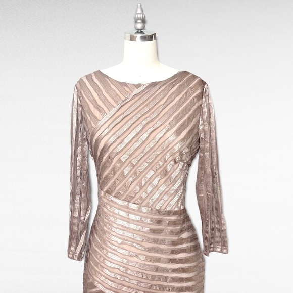REISS Rebecca Bodycon Sheath Dress Mink Metallic Stripe 8 Evening Wear New Years - Picture 3 of 10
